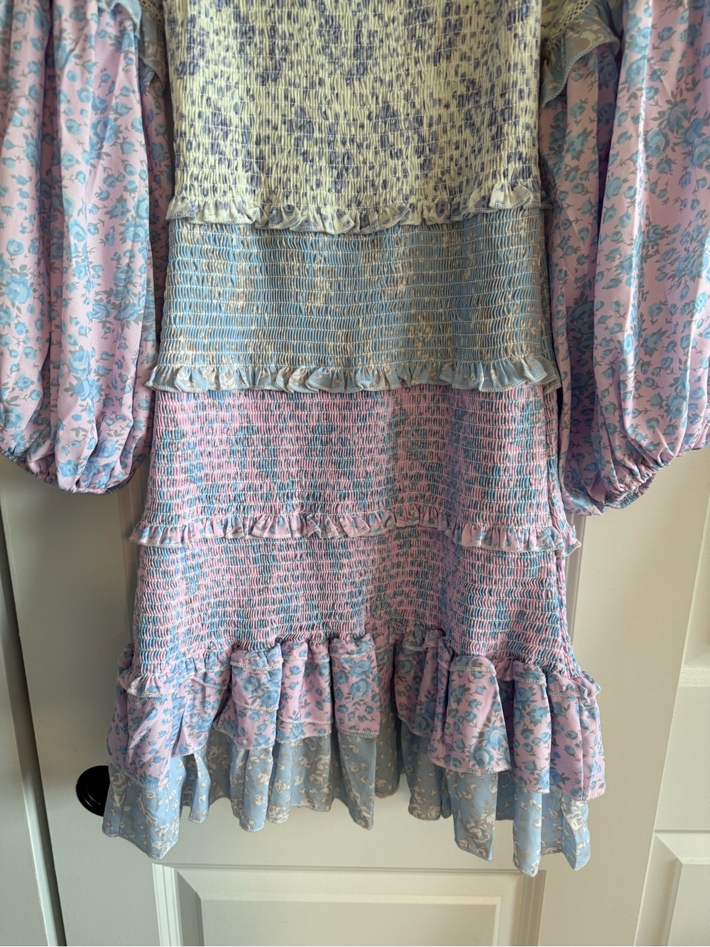 Patchwork Floral smocked Ruffled Mini Dress - Picture 7 of 10
